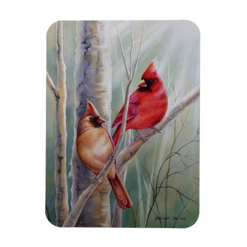 Red Northern Cardinal Bird Pair Watercolor Art Magnet