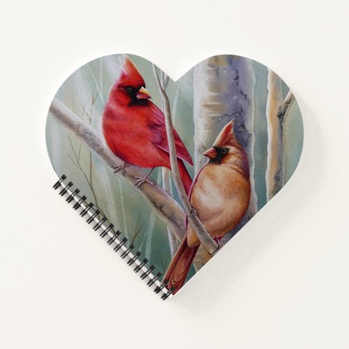 Red Northern Cardinal Bird Pair Watercolor Art Notebook