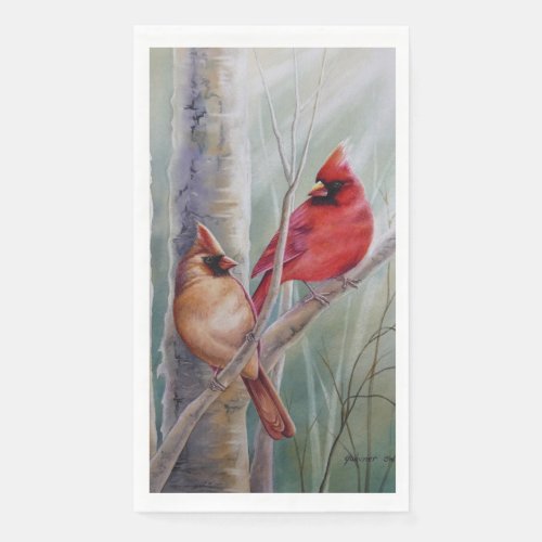 Red Northern Cardinal Bird Pair Watercolor Art Paper Guest Towels