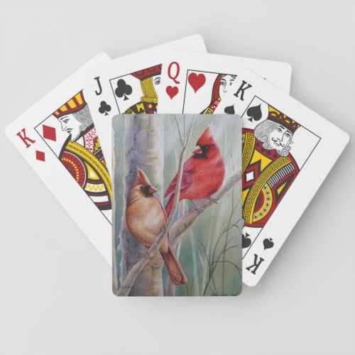 Red Northern Cardinal Bird Pair Watercolor Art Playing Cards