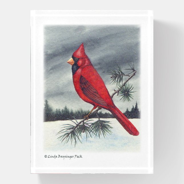 Red Northern Cardinal Bird Paperweight (Vertical)