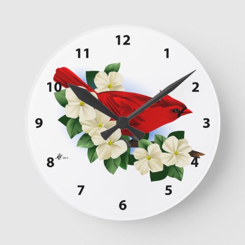 Red Northern Cardinal Round Clock