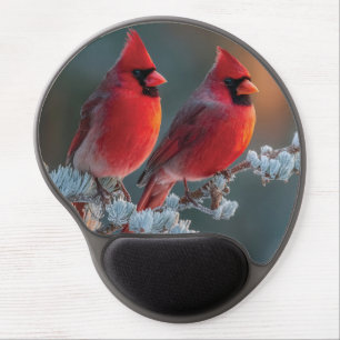 Red Northern Cardinals Perched on a Frosted Branch Gel Mouse Pad
