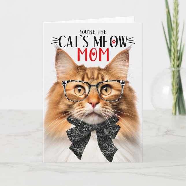 Red Norwegian Forest Cat for Mom on Mother's Day Holiday Card (Front)