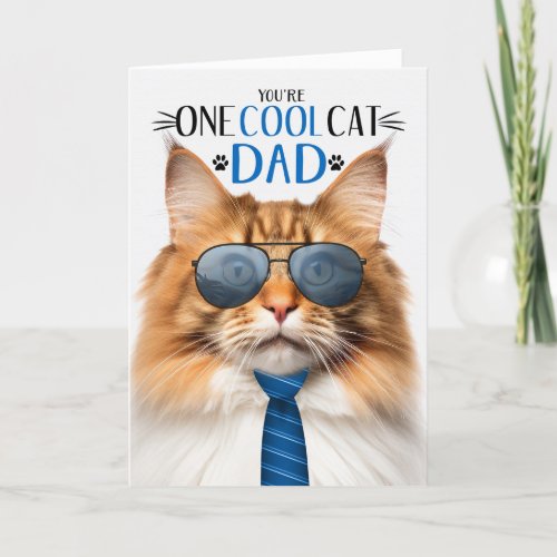 Red Norwegian Forest Fathers Day One Cool Cat Holiday Card