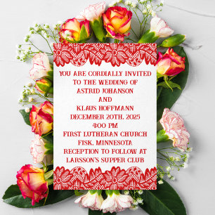 Red Norwegian "Lace" Wedding Invitation