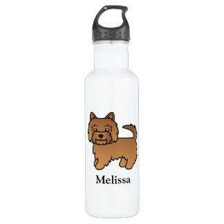Red Norwich Terrier Cartoon Dog &amp; Name Stainless Steel Water Bottle