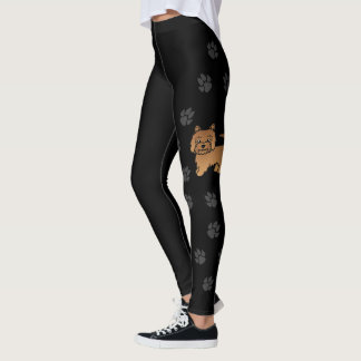 Red Norwich Terrier Cartoon Dog &amp; Paws Leggings