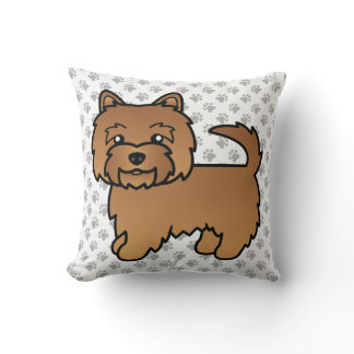Red Norwich Terrier Cartoon Dog &amp; Paws Throw Pillow
