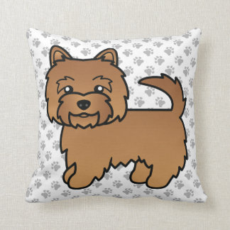 Red Norwich Terrier Cartoon Dog &amp; Paws Throw Pillow