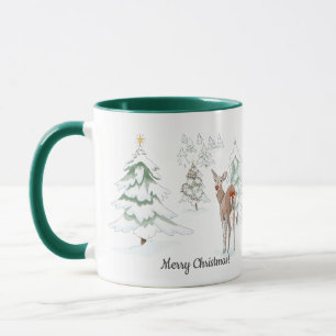 Red Nose Deer in the Snowy Wood Holiday Mug