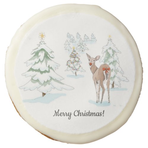 Red Nose Deer in the Snowy Wood Holiday Sugar Cookie