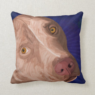 Red Nose Pit Bull with a Blue Background Throw Pillow