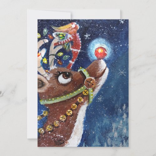 Red nose reindeer and fairy holiday card