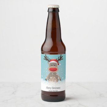 Red Nose Reindeer Beer Lable Beer Bottle Label by WhitewavesChristmas at Zazzle