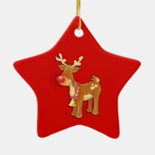 Red Nose Reindeer Ceramic Ornament