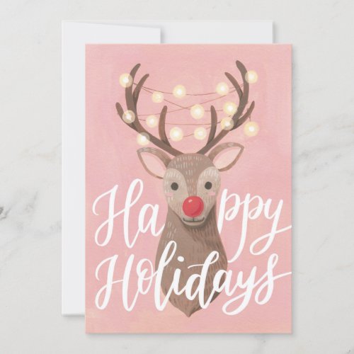 Red Nose Reindeer Christmas Flat Greeting Card