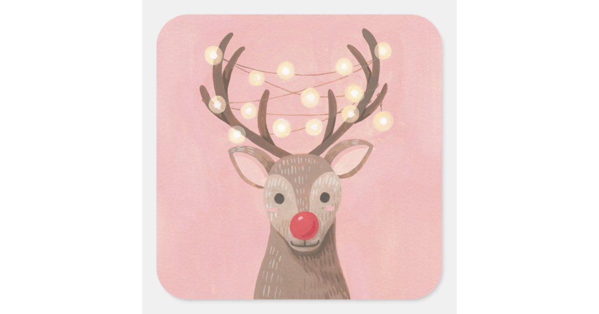 Red Nose Reindeer Christmas Square Sticker | Zazzle