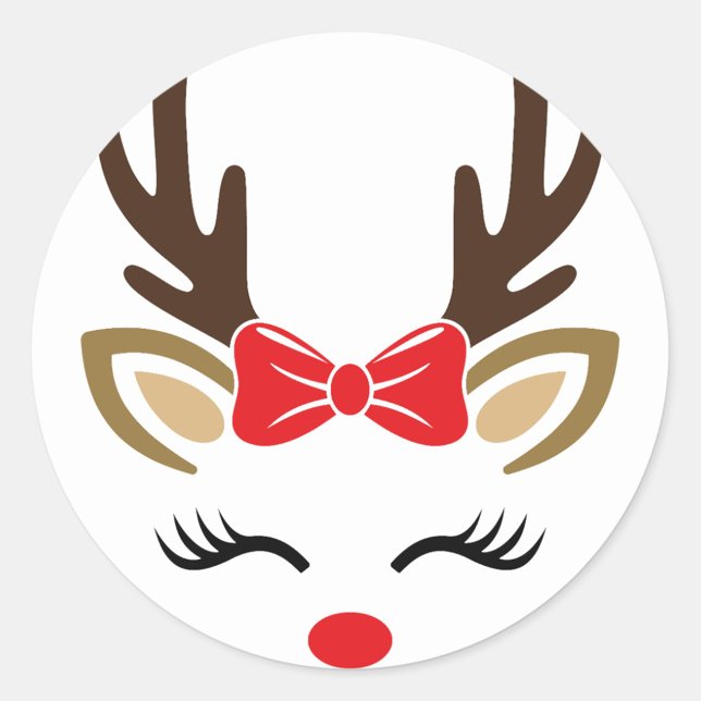 Red Nose Reindeer  Classic Round Sticker (Available in a matte or glossy finish
Choose between 7 different shapes)