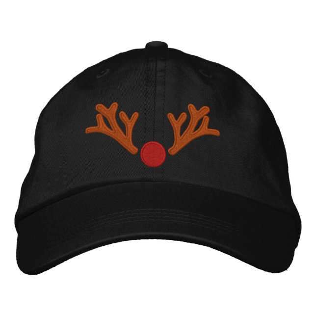Red Nose Reindeer Embroidery Embroidered Baseball Cap (Front)