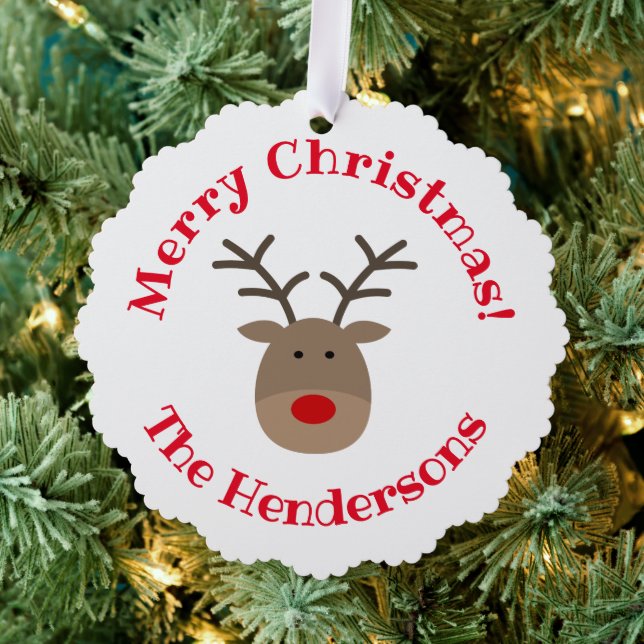 Red nose reindeer Paper Christmas Ornament Card (Insitu (Tree))