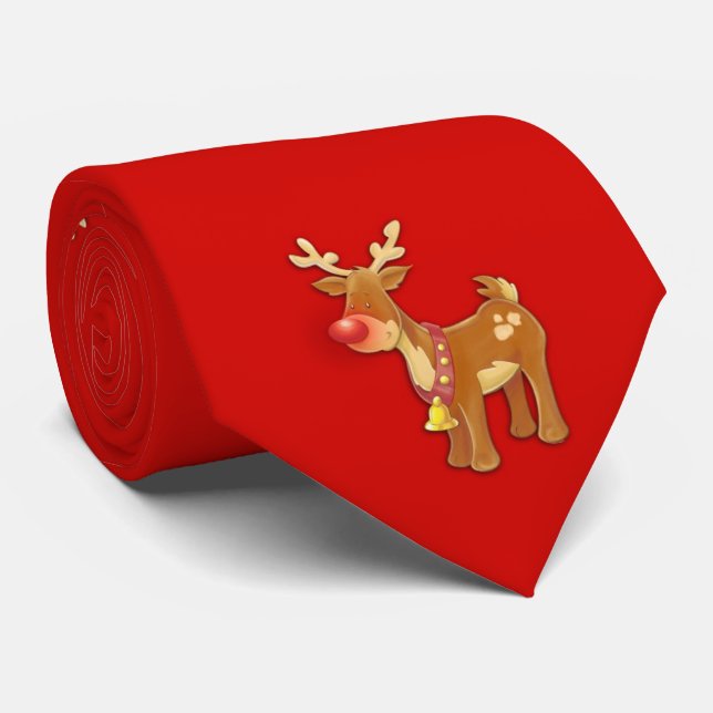 Red Nose Reindeer Red Neck Tie (Rolled)