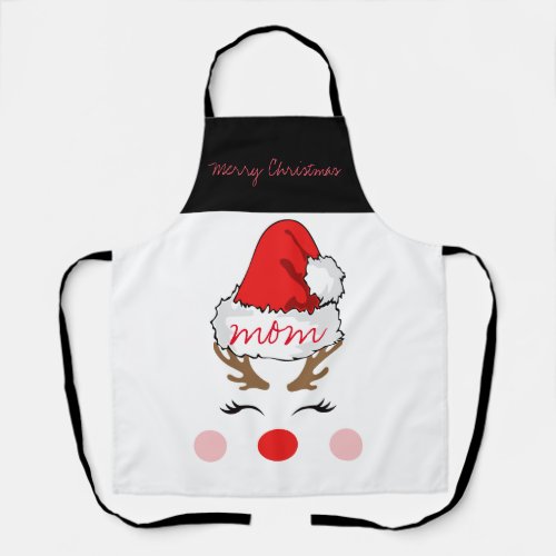 Red Nose Reindeer Santas Hat Merry Christmas Mom Apron