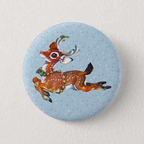 Red Nose Reindeer Vintage Art Button