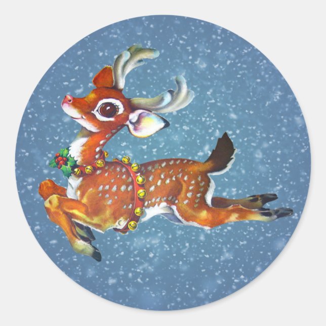 Red Nose Reindeer Vintage Art Classic Round Sticker (Front)