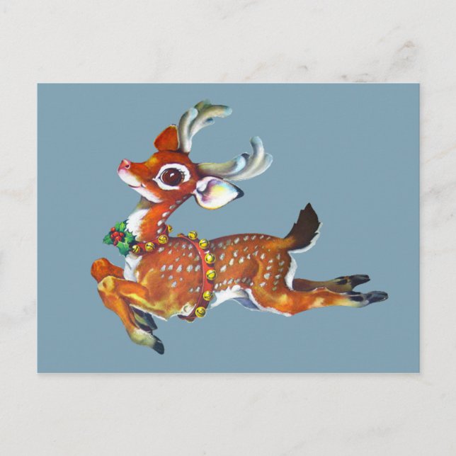 Red Nose Reindeer Vintage Art Postcard (Front)