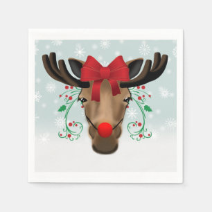 Red Nosed Christmas Moose Holiday Humor Paper Napkins