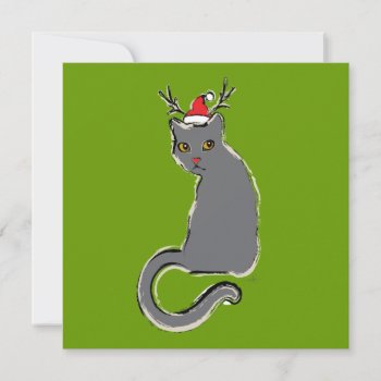 Red-nosed Christmas Santa Cat Holiday Card by ArtDivination at Zazzle