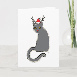 Red-Nosed Christmas Santa Cat Holiday Card