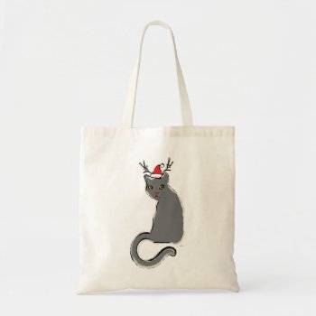 Red-nosed Christmas Santa Cat Tote Bag by ArtDivination at Zazzle