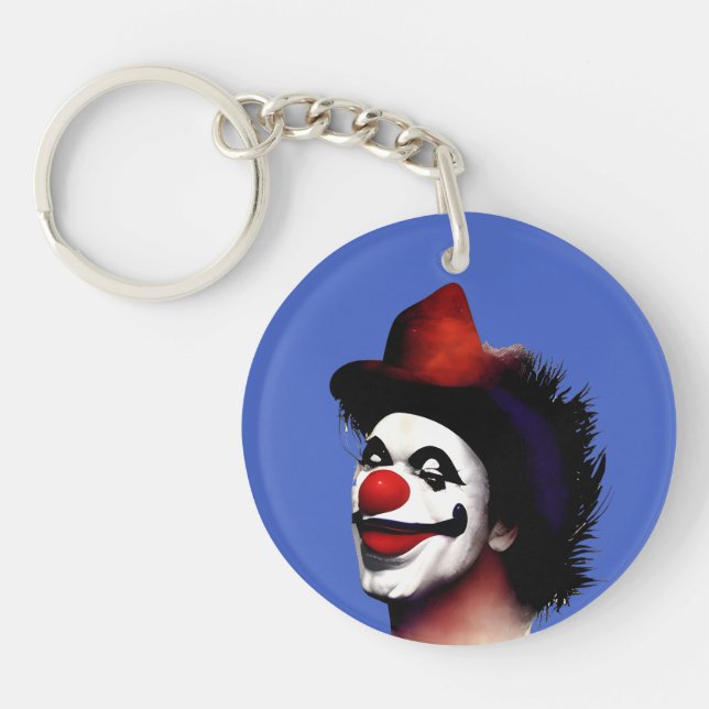 Red Nosed Clown: A Playful Design with Black Hair Keychain (Front)