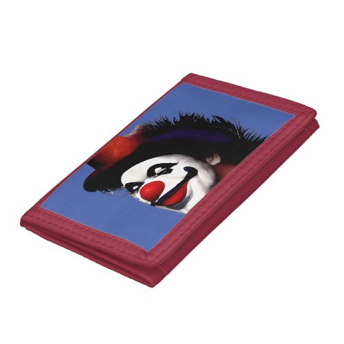 Red Nosed Clown A Playful Design with Black Hair Trifold Wallet