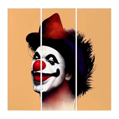 Red Nosed Clown A Playful Design with Black Hair Triptych