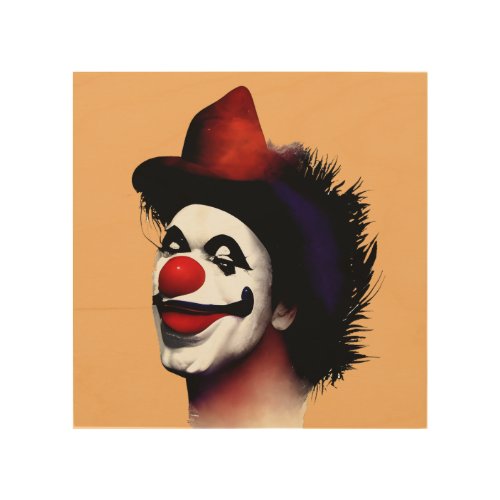 Red Nosed Clown A Playful Design with Black Hair Wood Wall Art