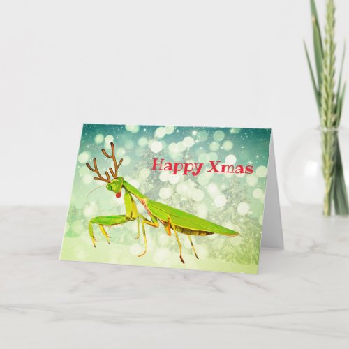 Red Nosed Praying Mantis Custom Christmas Card
