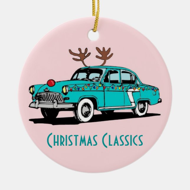 Red Nosed Reindeer Classic Car Christmas Ornament (Front)
