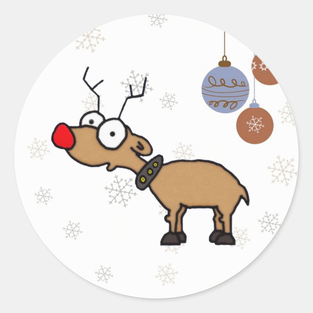 Red Nosed Reindeer Classic Round Sticker (Front)