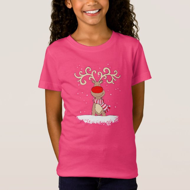 red-nosed reindeer girly pink t-shirt (Front)