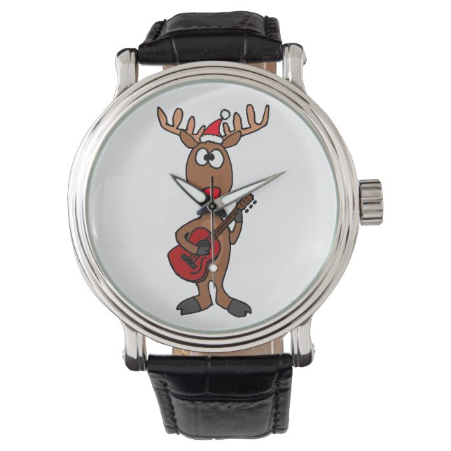 Red Nosed Reindeer Playing Guitar Watch (Front)