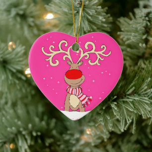 Red-nosed reindeer red & pink ornament