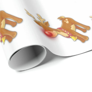 Red Nosed Reindeer White Wrapping Paper