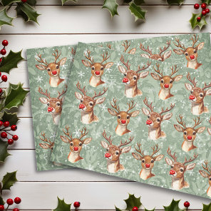 Red Nosed Reinder Decoupage Vintage Damask Tissue Paper