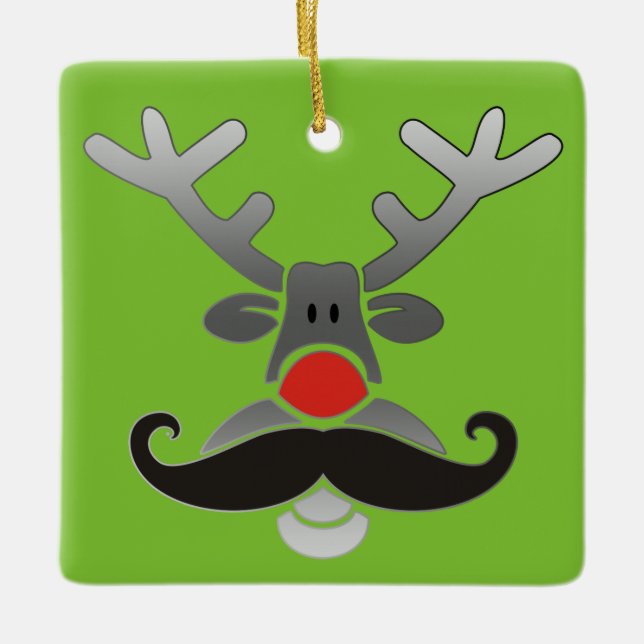 Red Nosed Rudolph with Moustache + your idea Ceramic Ornament (Front)