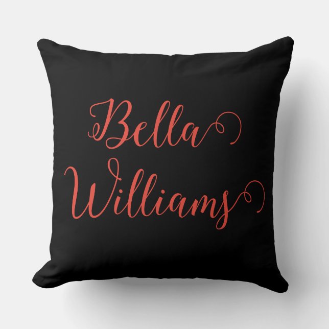 Red Note on Black Throw Pillow (Front)
