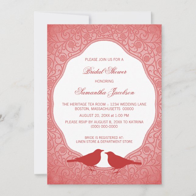 Red Nouveau Floral Frame Bridal Shower Invite (Front)