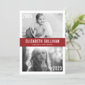 Red Now and Then Photo Collage Graduation Invitation (Standing Front)